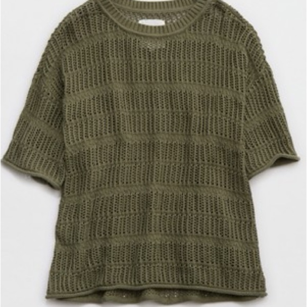 Aerie Crochet Oversized Short Sleeve Sweater